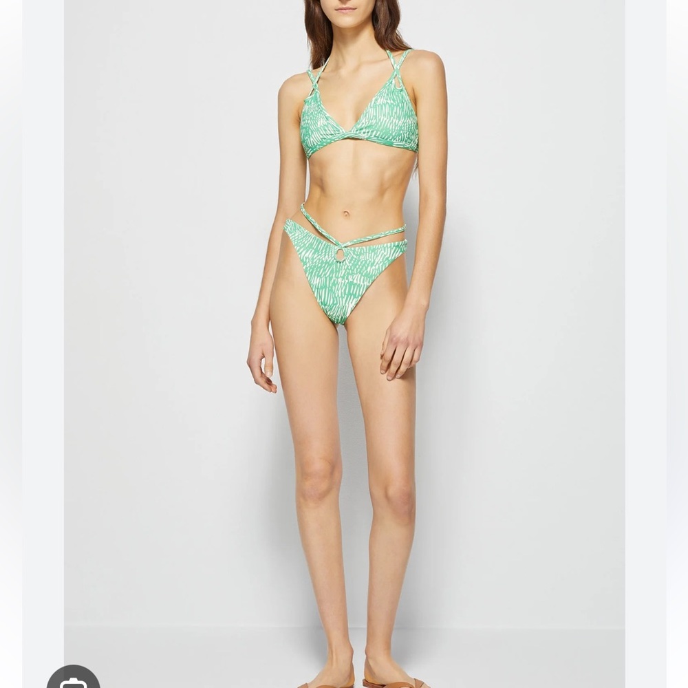 Jonathan Simkhai Alani Green and White Patterned Bikini Bottom